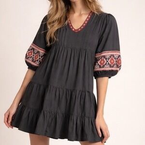 Marine Layer Olema Embroidered Tiered Dress Size M Tencel V Neck Flowy Boho